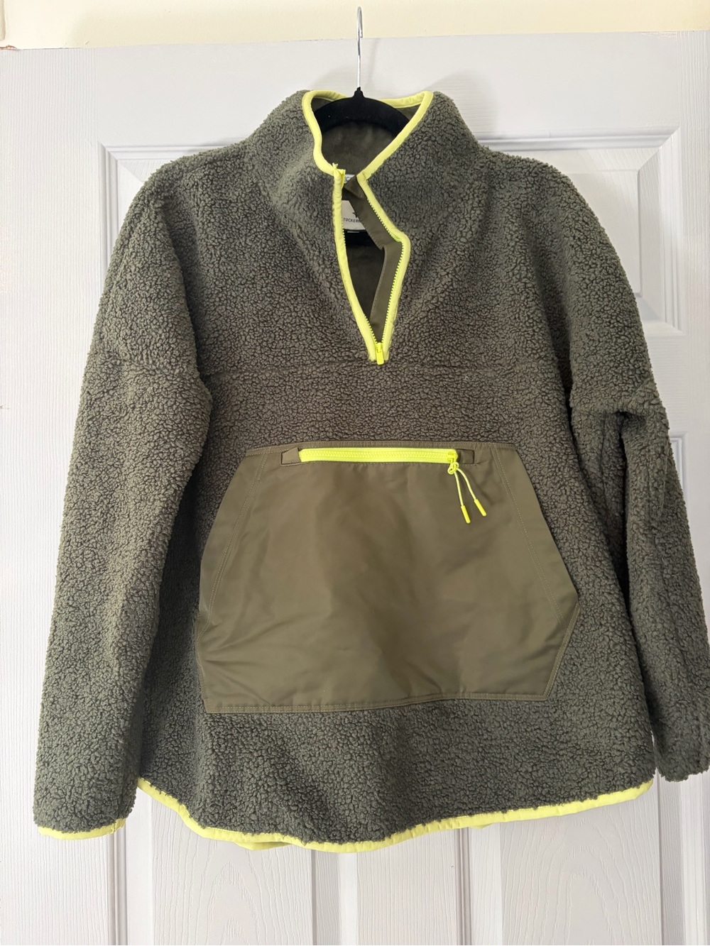 Tuckernuck Olive Green Sherpa Half-Zip with Neon Yellow Trim